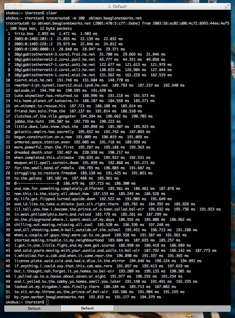 traceroute IPv6 Obiwan